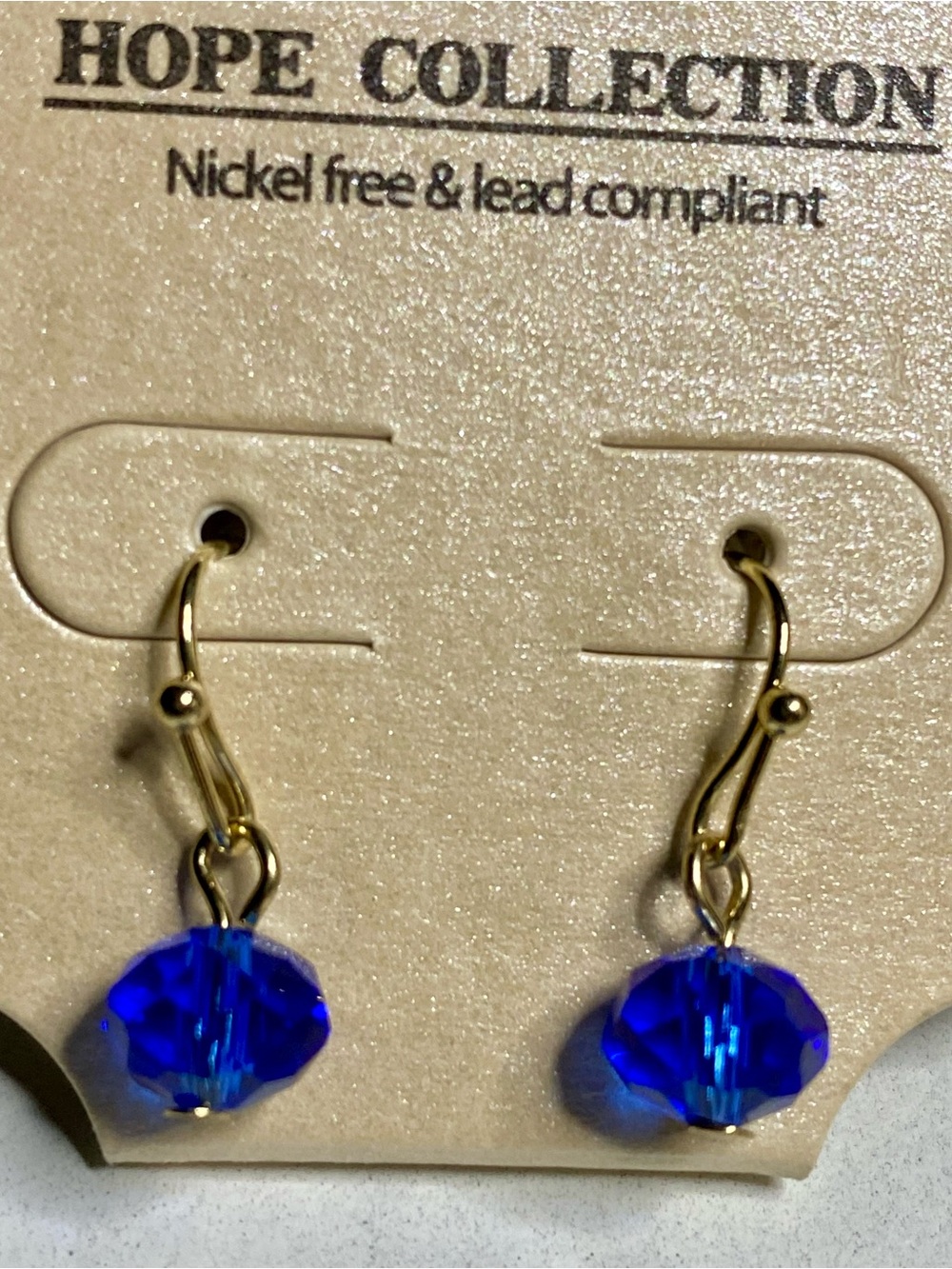 Hope Collection Gold-Plated Earrings with Cobalt Blue Crystal Drops